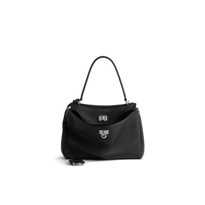 BALENCIAGA WOMEN'S RODEO HANDBAG SMALL GRAINED CALFSKIN IN BLACK 7897792ABV52000  (27*20*10cm)